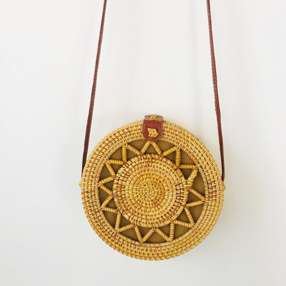 Woven Bag Wicker Rattan Round Boho Basket Purse - Picture 6 of 6